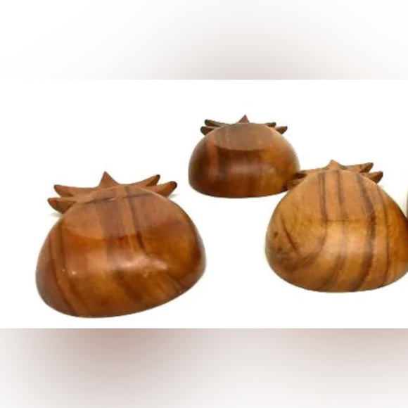 Vintage Monkey Pod Set of 3 Wooden Pineapple Bowls Made in the Philippines - Picture 2 of 3